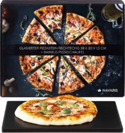 Navaris Pizzasteen XL Voor Oven En Barbecue - Rechthoekige Pizzaplaat 38 X 30 Cm - Inclusief Receptenboek - Keramisch Geglazuurd - Zwart -Merkloos Winkel 1124x1200