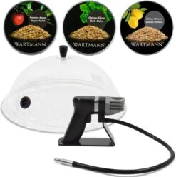 Wartmann 1907SK - Rookpistool Deluxe Pakket - Smoking Gun - Stolp - 3 Smaken Rookmot - Koud Roken - Foodsmoker - Cold Smoke - Rookapparaat - Eik, Appel En Citroen - Mat Zwart