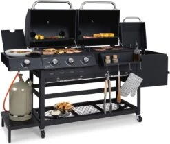 Klarstein Kingsville Double Barbecue - Houtskool- En Gasbarbecue - Smoker BBQ - Inclusief Deksels En Thermometer - Met 2 Roosters - Zwart -Merkloos Winkel 1200x1020