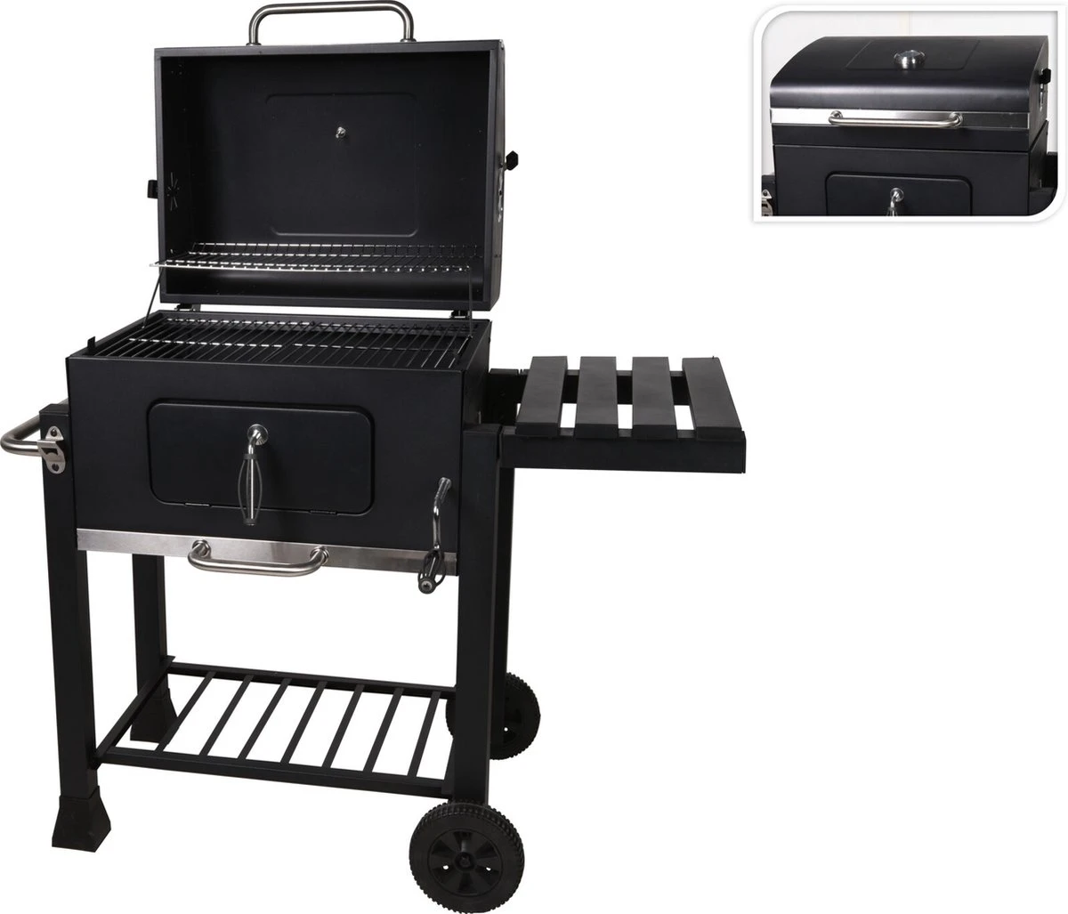 Houtskool BBQ Op Wielen + Tafel | Mat Zwart - X86000060 4 Houtskool BBQ Op Wielen + Tafel | Mat Zwart - X86000060 - Afbeelding 2