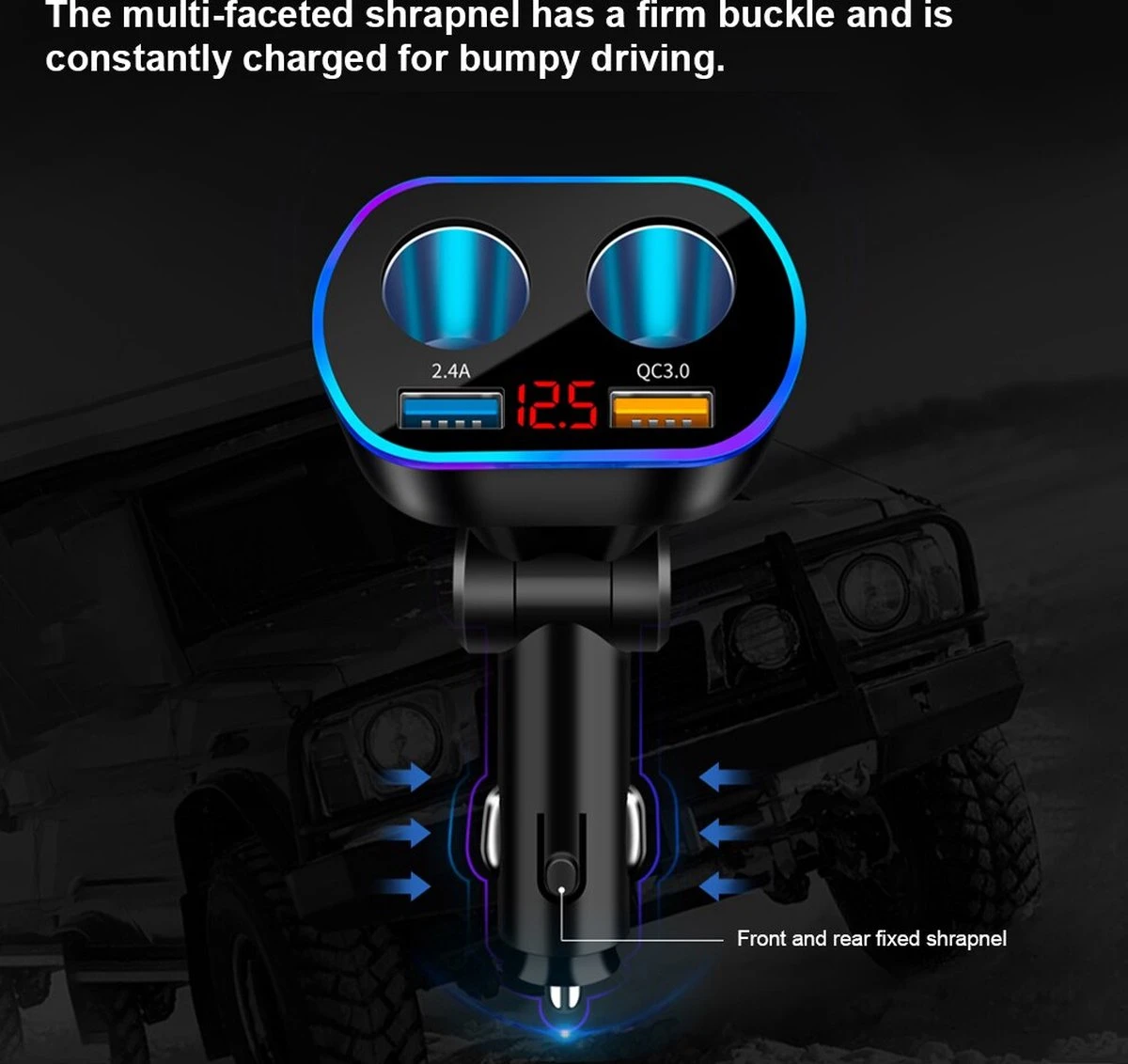 Auto Sigarettenaansteker Splitter - Losse Oplader - USB 2.0 A/USB 3.0 A 2 Poorten - Zwart - Snellader - Splitter - Auto Lader USB 4 Auto Sigarettenaansteker Splitter - Losse Oplader - USB 2.0 A/USB 3.0 A 2 Poorten - Zwart - Snellader - Splitter - Auto Lader USB - Afbeelding 2