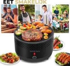 Ozocozy BBQ-ONE Houtskool Tafelbarbecue - Ø30 Cm- Zwart - Incl. Draagtas, Siliconen Bakkwast En RVS-Barbecuetang -Merkloos Winkel 1200x1133 2
