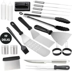 Merkloos Winkel 18 BBQ Gereedschapset - Opbergtas - BBQ Accessoires - BBQ Tang - BBQ Set - BBQ Borstel - BBQ Gereedschap - Roestvrij Staal