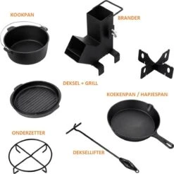 Dutch Mountains Gietijzeren Pannenset 7-delig - Dutch Oven – Braadpan - Grillpan - Hapjespan - Kookset In Houten Transportkist - Deksellifter - Brander -Merkloos Winkel 1200x1197 5