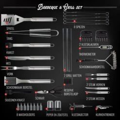 Mountain Jack® 40-Delige Luxe BBQ Grill Accessoires Set In Roestvrij Staal – Barbecue Gereedschap – Tangenset, Vlees Thermometer, Vleestang, Borstel, Spiezen, Vleesmes, Vleesvork -Merkloos Winkel 1200x1199 1