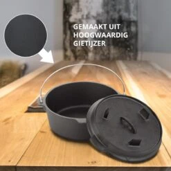 Dutch Mountains Gietijzeren Pannenset 7-delig - Dutch Oven – Braadpan - Grillpan - Hapjespan - Kookset In Houten Transportkist - Deksellifter - Brander -Merkloos Winkel 1200x1200 385