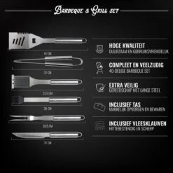 Mountain Jack® 40-Delige Luxe BBQ Grill Accessoires Set In Roestvrij Staal – Barbecue Gereedschap – Tangenset, Vlees Thermometer, Vleestang, Borstel, Spiezen, Vleesmes, Vleesvork -Merkloos Winkel 1200x1200 509