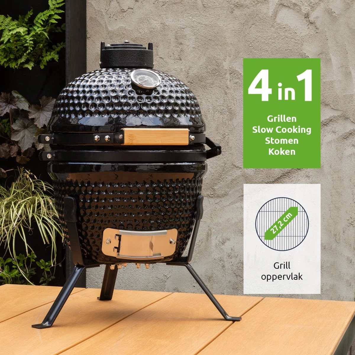 BluMill Kamado BBQ Egg - Kamado 13 Inch - Incl. Vlees Thermometer - Houtskoolbarbecues - Zwart - Ø 27cm 4 BluMill Kamado BBQ Egg - Kamado 13 Inch - Incl. Vlees Thermometer - Houtskoolbarbecues - Zwart - Ø 27cm - Afbeelding 2