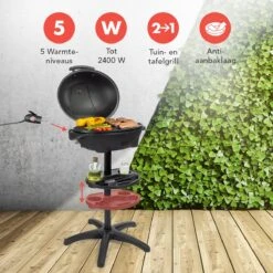 KitchenBrothers Elektrische BBQ - Met Grillplaat - Anti-aanbaklaag - Incl. Plank/Houders - Grilloppervlak 46,5x33,8cm - Tot 300°C - 2400W - Zwart -Merkloos Winkel 1200x1200 743
