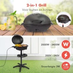 KitchenBrothers Elektrische BBQ - Met Grillplaat - Anti-aanbaklaag - Incl. Plank/Houders - Grilloppervlak 46,5x33,8cm - Tot 300°C - 2400W - Zwart -Merkloos Winkel 1200x1200 746