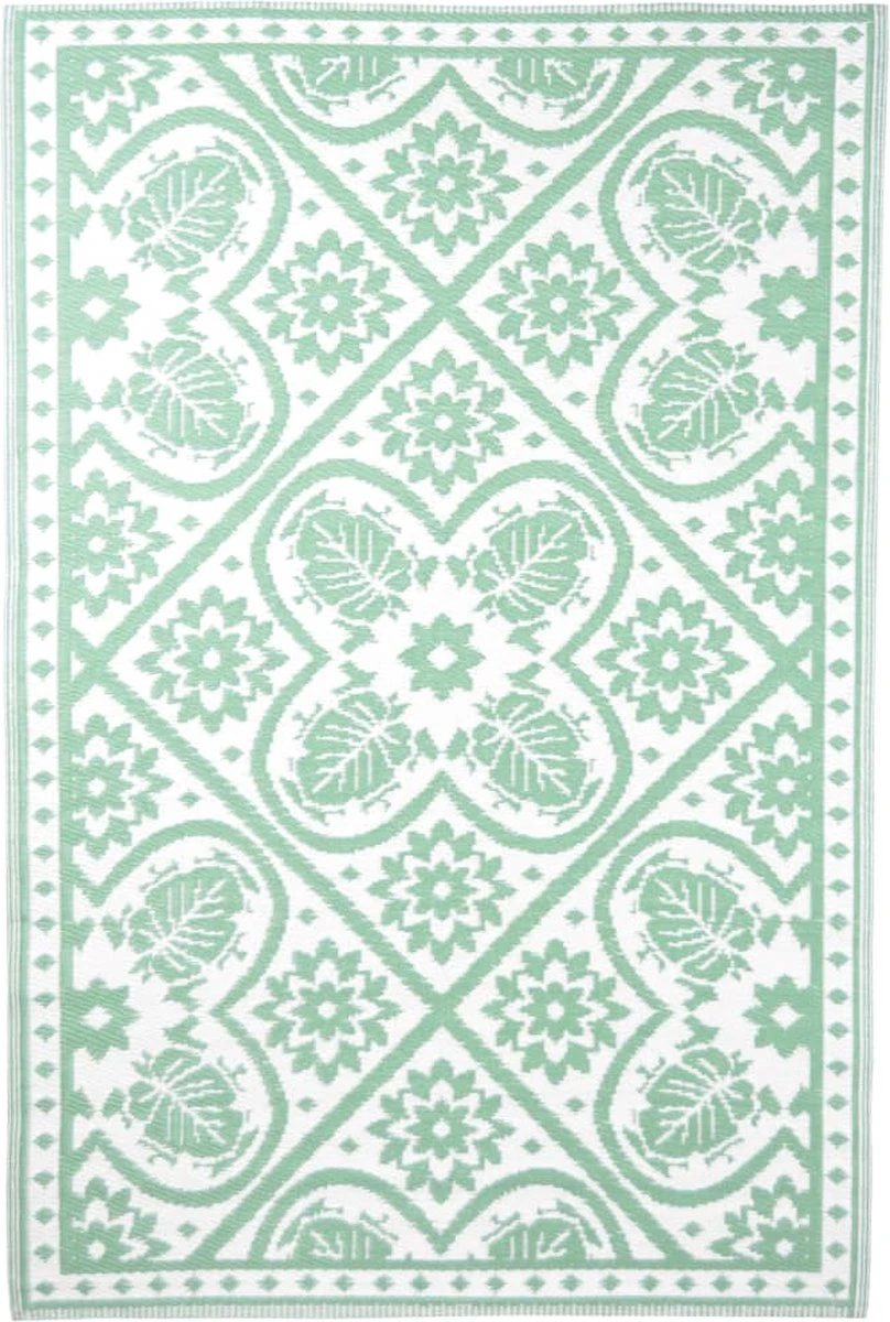 Esschert Design Buitenkleed 182x122 Cm Groen En Wit 3 Esschert Design Buitenkleed 182x122 Cm Groen En Wit - Afbeelding 2