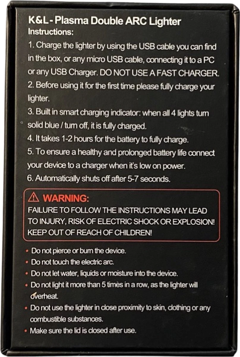 K&L Elektrische Plasma Aansteker - Vuurwerk - USB Oplaadbaar - Storm Bestendig 5 K&L Elektrische Plasma Aansteker - Vuurwerk - USB Oplaadbaar - Storm Bestendig - Afbeelding 3