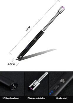 Oplaadbare Lange Elektrische Aansteker Buigbaar - Buigbare Aansteker - Duurzame Plasma Aansteker - Inclusief Cadeauverpakking - BBQ - Kaarsen - Zwart -Merkloos Winkel 855x1200